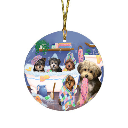 Rub A Dub Dogs In A Tub Yorkipoos Dog Round Flat Christmas Ornament RFPOR57193