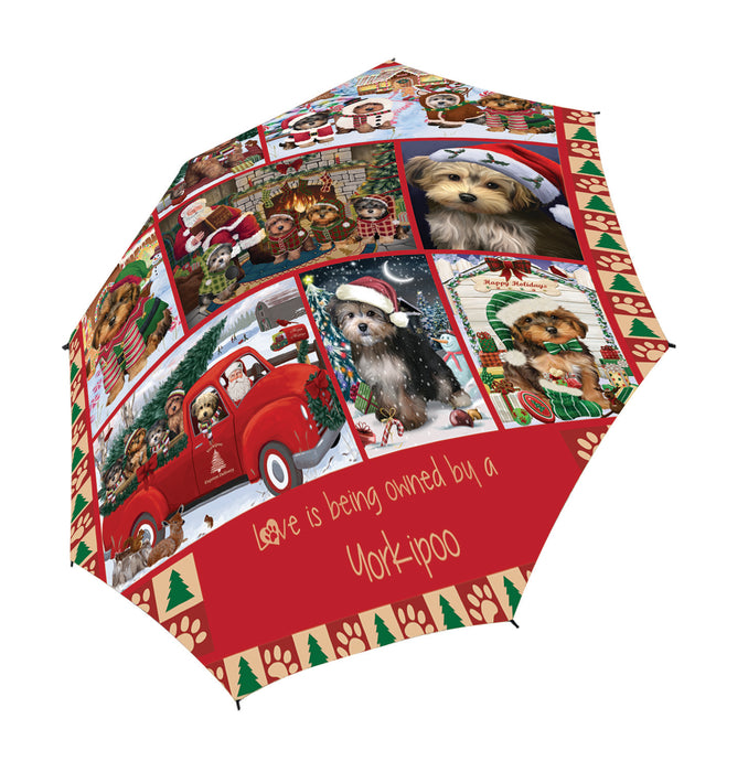 Love is Being Owned Christmas Yorkipoo Dogs Semi-Automatic Foldable Umbrella