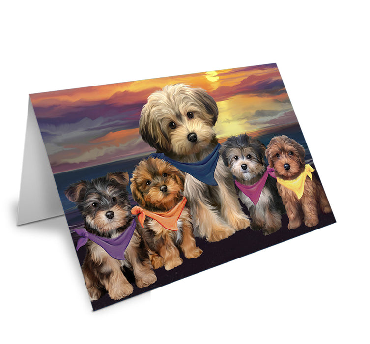 Family Sunset Portrait Yorkipoos Dog Handmade Artwork Assorted Pets Greeting Cards and Note Cards with Envelopes for All Occasions and Holiday Seasons GCD54896