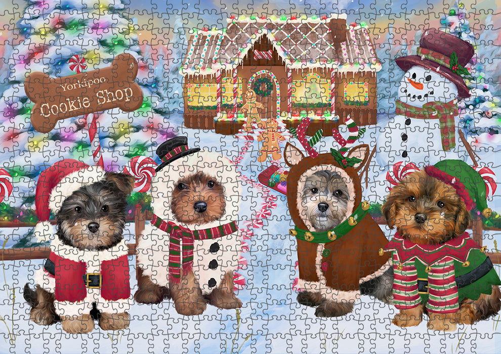 Holiday Gingerbread Cookie Shop Yorkipoos Dog Puzzle with Photo Tin PUZL94736