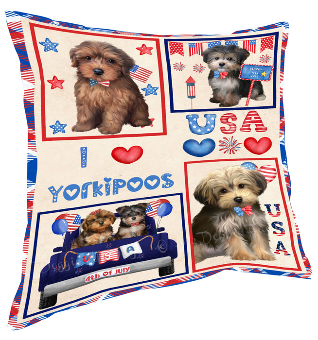 4th of July Independence Day I Love USA Yorkipoo Dogs Pillow with Top Quality High-Resolution Images - Ultra Soft Pet Pillows for Sleeping - Reversible & Comfort - Ideal Gift for Dog Lover - Cushion for Sofa Couch Bed - 100% Polyester