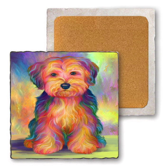 Paradise Wave Yorkipoo Dog Set of 4 Natural Stone Marble Tile Coasters MCST51087