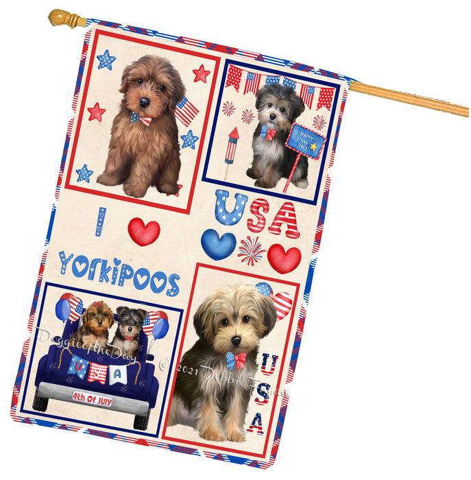 4th of July Independence Day I Love USA Yorkipoo Dogs House flag FLG67014