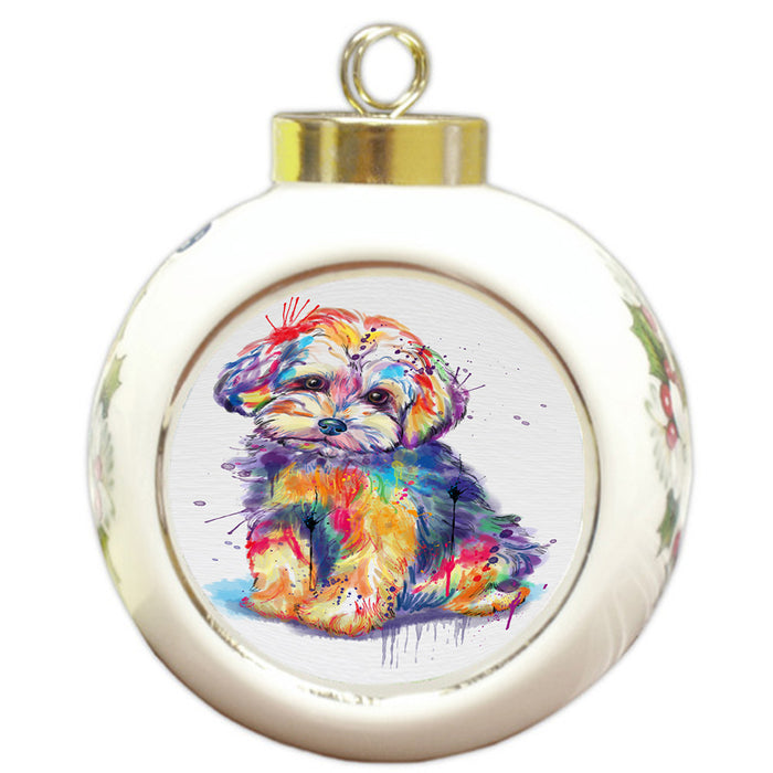 Watercolor Yorkipoo Dog Round Ball Christmas Ornament RBPOR58240
