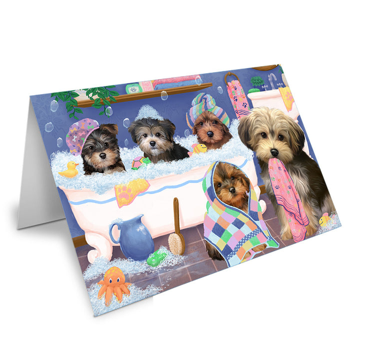 Rub A Dub Dogs In A Tub Yorkipoos Dog Handmade Artwork Assorted Pets Greeting Cards and Note Cards with Envelopes for All Occasions and Holiday Seasons GCD75026
