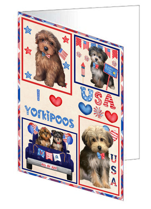 4th of July Independence Day I Love USA Yorkipoo Dogs Handmade Artwork Assorted Pets Greeting Cards and Note Cards with Envelopes for All Occasions and Holiday Seasons