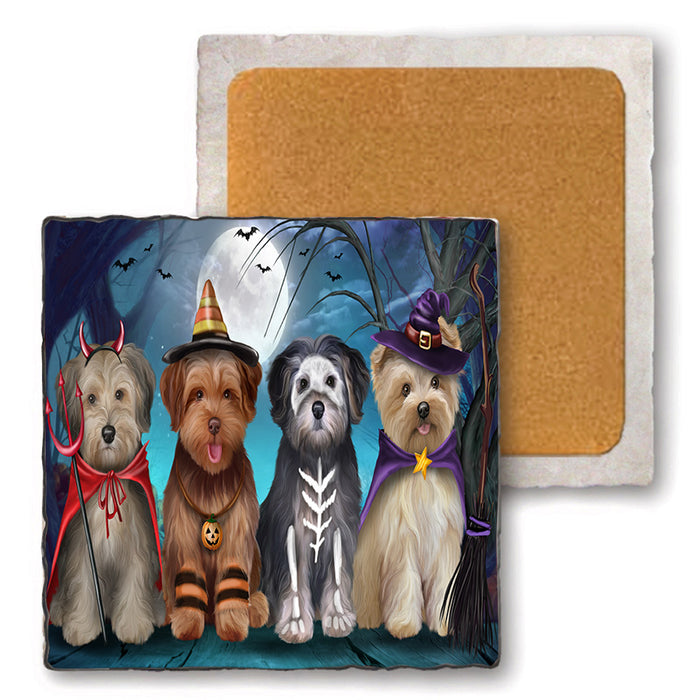 Happy Halloween Trick or Treat Yorkipoos Dog Set of 4 Natural Stone Marble Tile Coasters MCST49490