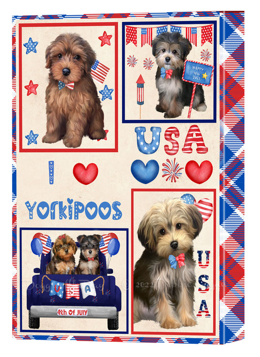 4th of July Independence Day I Love USA Yorkipoo Dogs Canvas Wall Art - Premium Quality Ready to Hang Room Decor Wall Art Canvas - Unique Animal Printed Digital Painting for Decoration