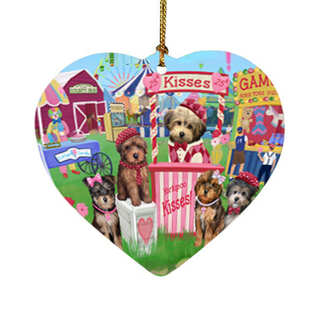 Carnival Kissing Booth Yorkipoos Dog Heart Christmas Ornament HPOR56408