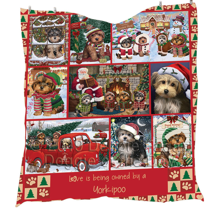 Love is Being Owned Christmas Yorkipoo Dogs Quilt