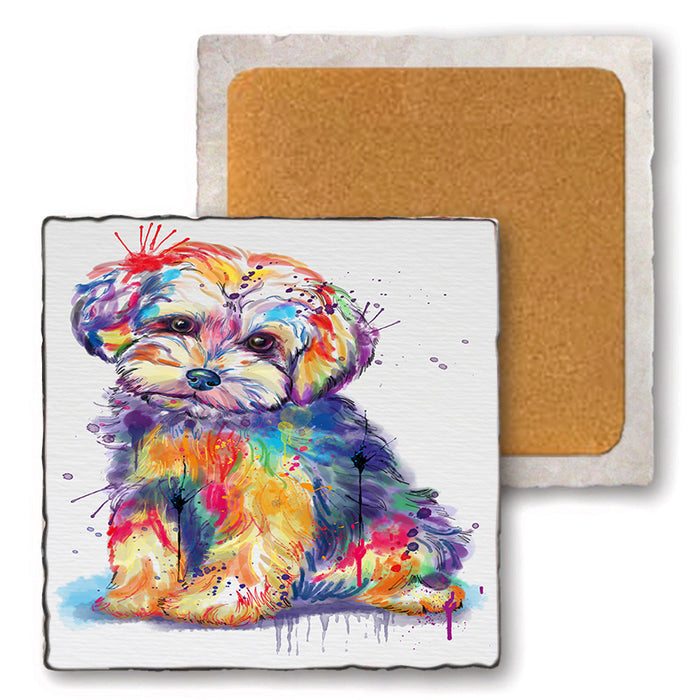 Watercolor Yorkipoo Dog Set of 4 Natural Stone Marble Tile Coasters MCST52113