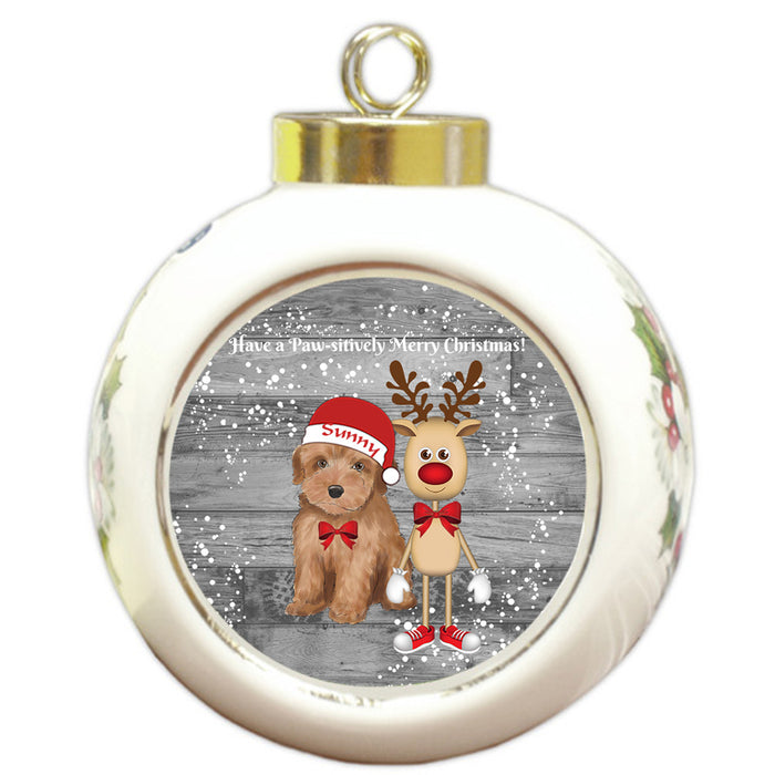 Custom Personalized Yorkipoo Dog Reindeer and Pooch Christmas Round Ball Ornament