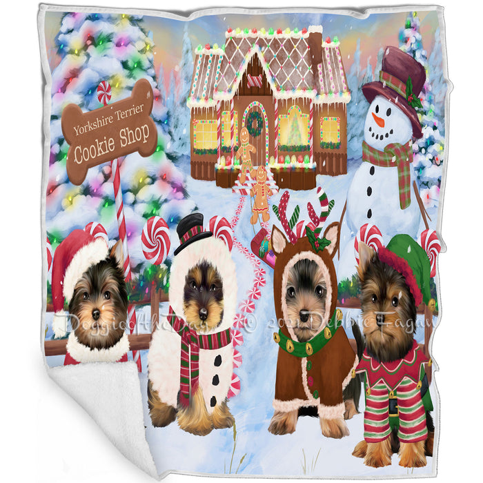Holiday Gingerbread Cookie Shop Yorkshire Terriers Dog Blanket BLNKT129135