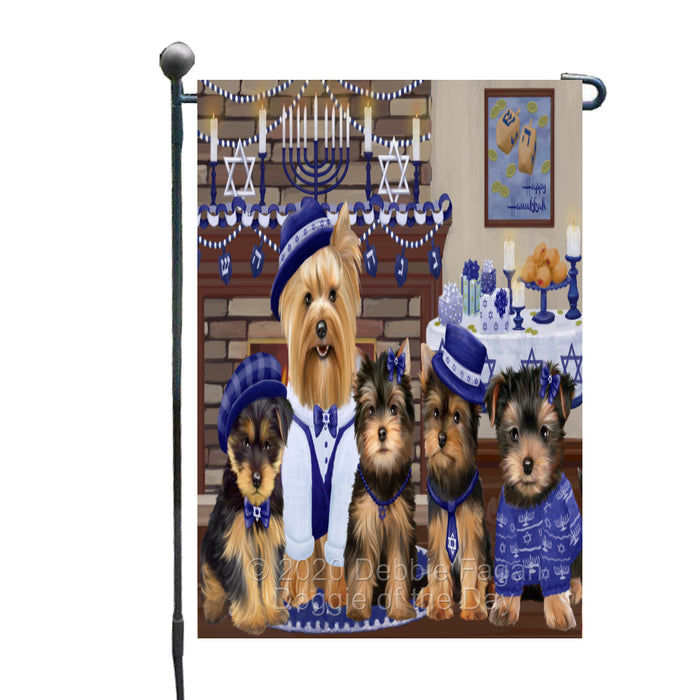 Happy Hanukkah Family Yorkshire Terrier Dogs Garden Flag GFLG65793
