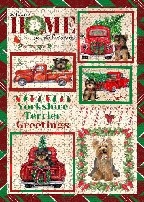 Welcome Home for Christmas Holidays Yorkshire Terrier Dogs Portrait Jigsaw Puzzle for Adults Animal Interlocking Puzzle Game Unique Gift for Dog Lover's with Metal Tin Box