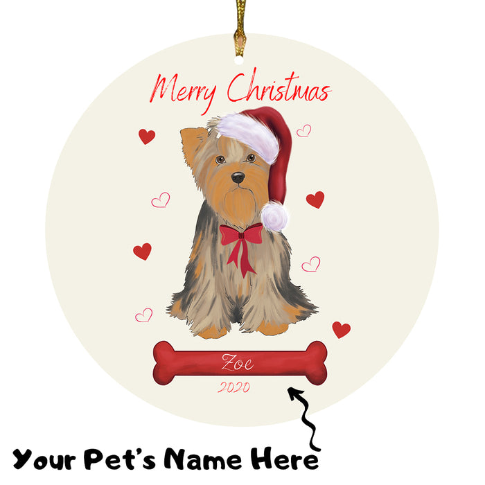 Personalized Merry Christmas  Yorkshire Terrier Dog Christmas Tree Round Flat Ornament RBPOR59038