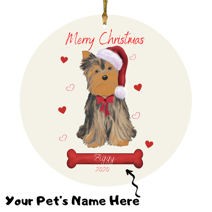 Personalized Merry Christmas  Yorkshire Terrier Dog Christmas Tree Round Flat Ornament RBPOR59039