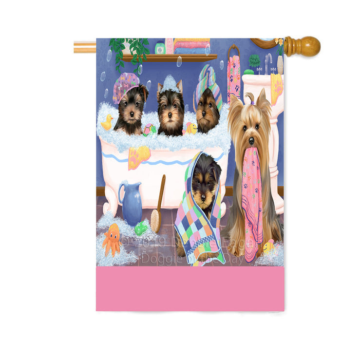 Personalized Rub A Dub Dogs In A Tub Yorkshire Terrier Dogs Custom House Flag FLG64390