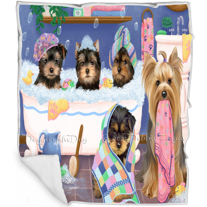 Rub A Dub Dogs In A Tub Yorkshire Terriers Dog Blanket BLNKT130962