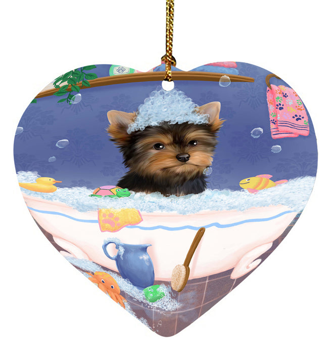 Rub A Dub Dog In A Tub Yorkshire Terrier Dog Heart Christmas Ornament HPORA58723