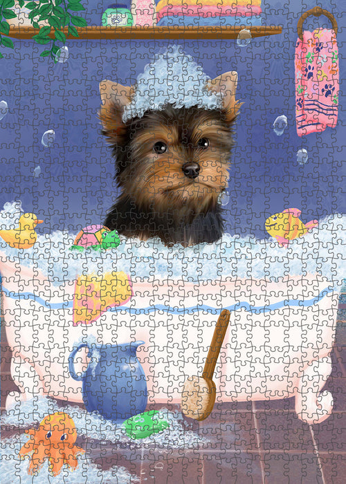 Rub A Dub Dog In A Tub Yorkshire Terrier Dog Portrait Jigsaw Puzzle for Adults Animal Interlocking Puzzle Game Unique Gift for Dog Lover's with Metal Tin Box PZL395