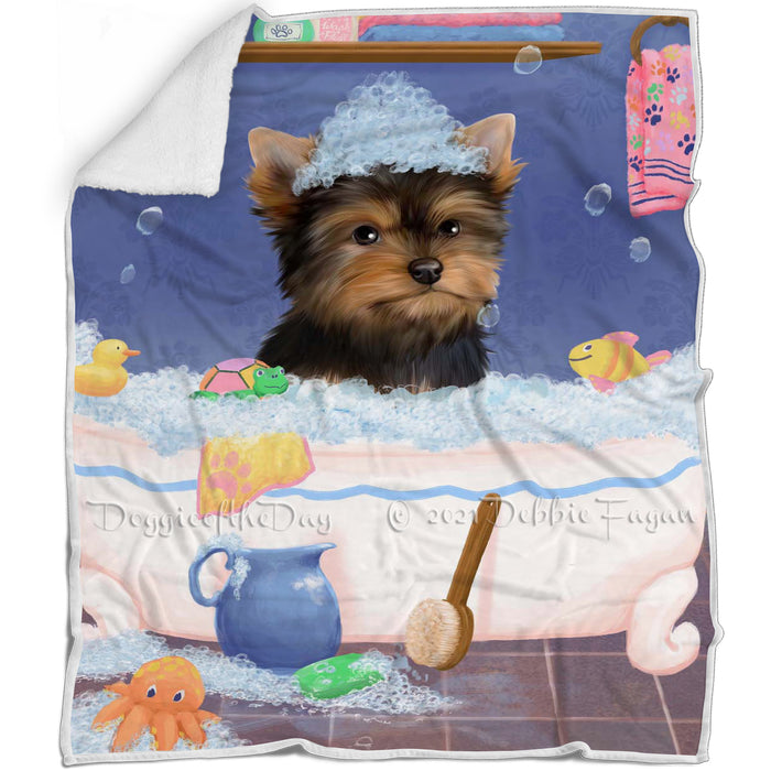 Rub A Dub Dog In A Tub Yorkshire Terrier Dog Blanket BLNKT143198