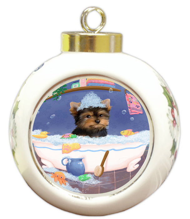 Rub A Dub Dog In A Tub Yorkshire Terrier Dog Round Ball Christmas Ornament RBPOR58707