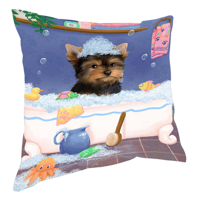 Rub A Dub Dog In A Tub Yorkshire Terrier Dog Pillow with Top Quality High-Resolution Images - Ultra Soft Pet Pillows for Sleeping - Reversible & Comfort - Ideal Gift for Dog Lover - Cushion for Sofa Couch Bed - 100% Polyester