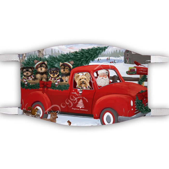 Christmas Santa Express Delivery Red Truck Yorkshire Terrier Dogs Face Mask FM48491
