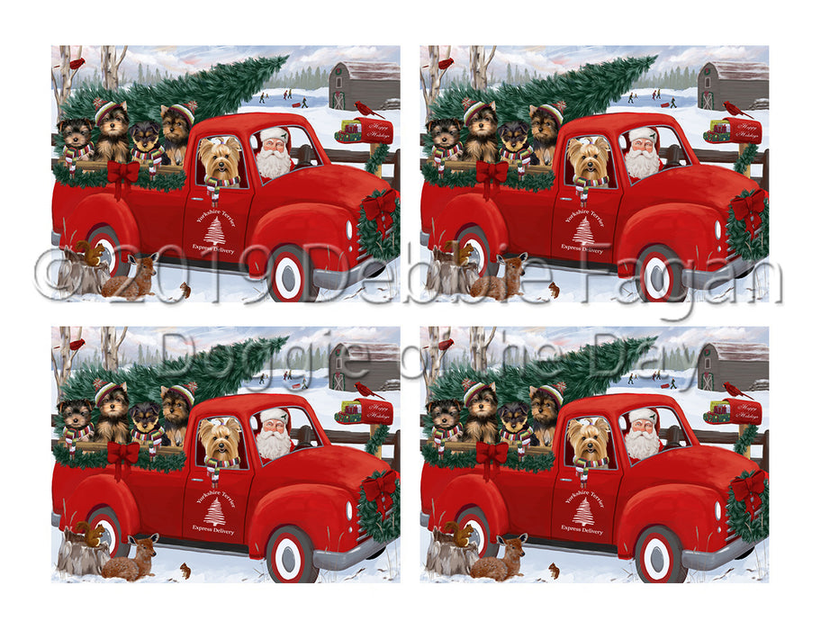 Christmas Santa Express Delivery Red Truck Yorkshire Terrier Dogs Placemat