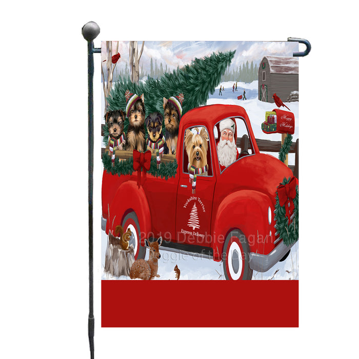 Personalized Christmas Santa Red Truck Express Delivery Yorkshire Terrier Dogs Custom Garden Flags GFLG-DOTD-A57698