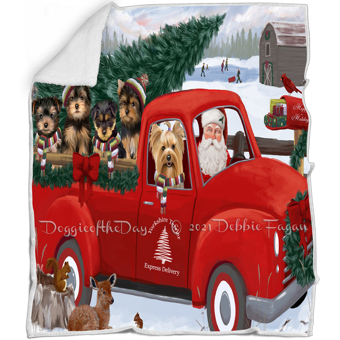 Christmas Santa Express Delivery Red Truck Yorkshire Terriers Dog Family Blanket BLNKT113106