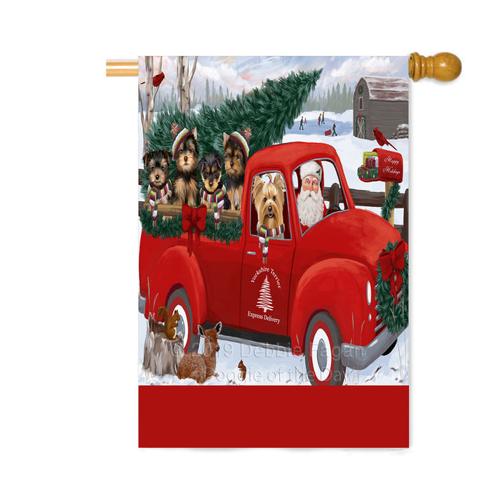 Personalized Christmas Santa Red Truck Express Delivery Yorkshire Terrier Dogs Custom House Flag FLG-DOTD-A57754