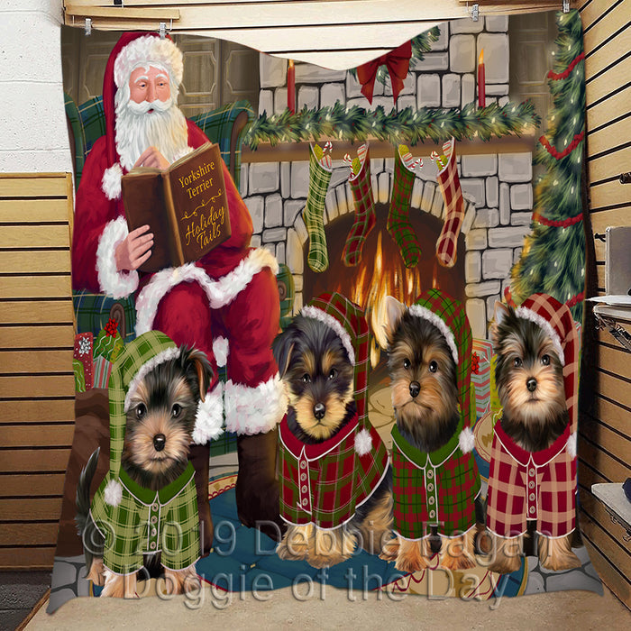 Christmas Cozy Holiday Fire Tails Yorkshire Terrier Dogs Quilt