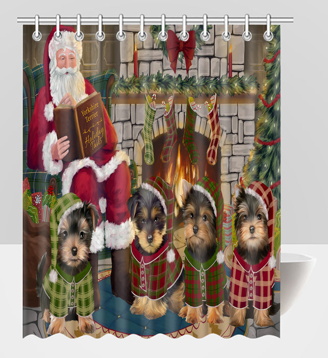 Christmas Cozy Holiday Fire Tails Yorkshire Terrier Dogs Shower Curtain