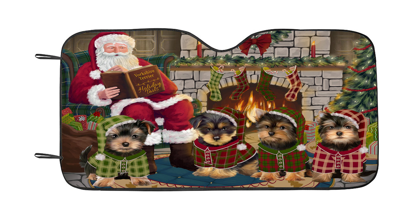 Christmas Cozy Holiday Fire Tails Yorkshire Terrier Dogs Car Sun Shade