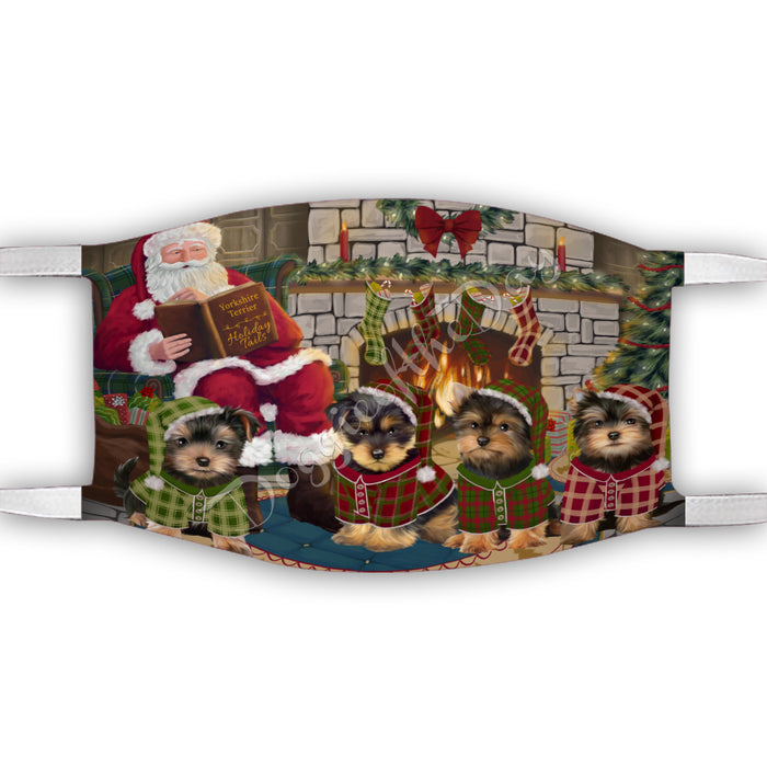 Christmas Cozy Holiday Fire Tails Yorkshire Terrier Dogs Face Mask FM48685
