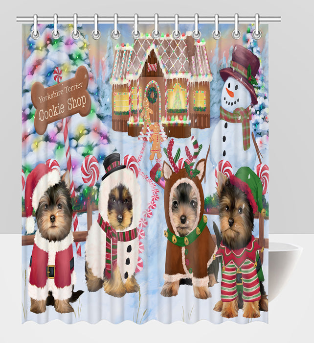 Holiday Gingerbread Cookie Yorkshire Terrier Dogs Shower Curtain