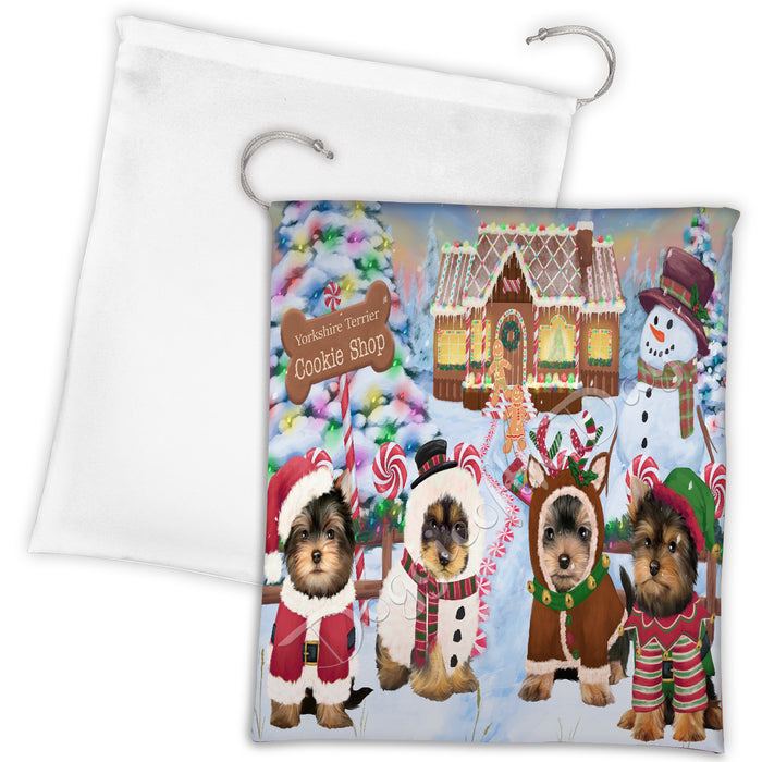 Holiday Gingerbread Cookie Yorkshire Terrier Dogs Shop Drawstring Laundry or Gift Bag LGB48652