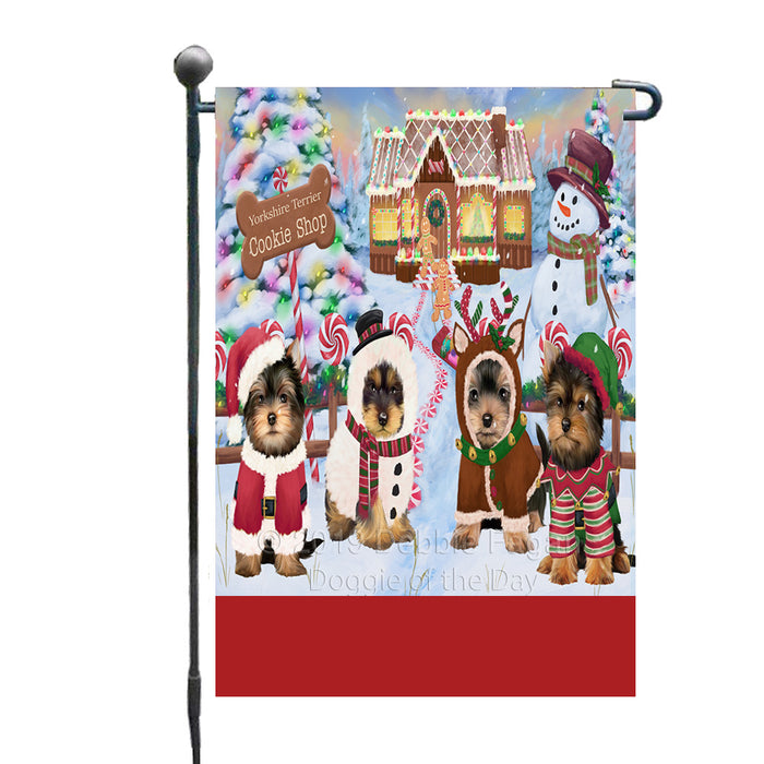 Personalized Holiday Gingerbread Cookie Shop Yorkshire Terrier Dogs Custom Garden Flags GFLG-DOTD-A59254