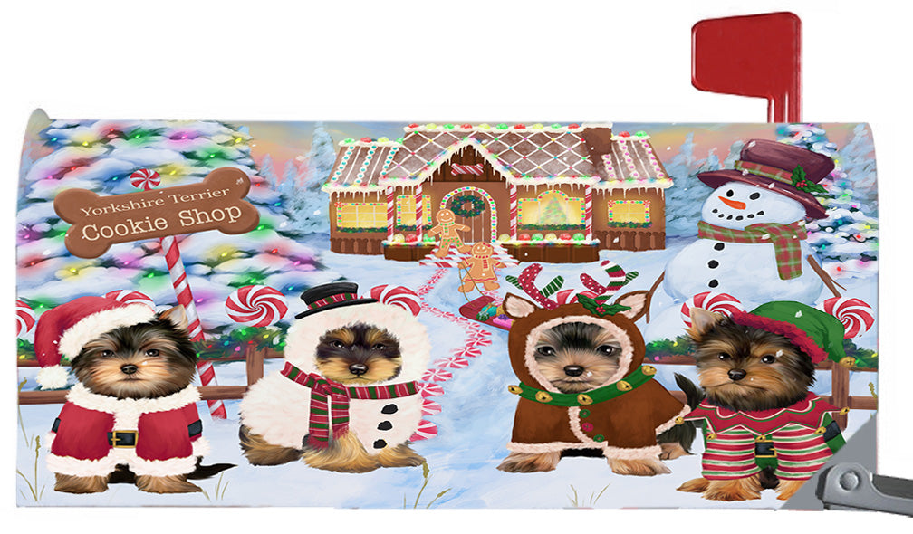 Christmas Holiday Gingerbread Cookie Shop Yorkshire Terrier Dogs 6.5 x 19 Inches Magnetic Mailbox Cover Post Box Cover Wraps Garden Yard Décor MBC49041
