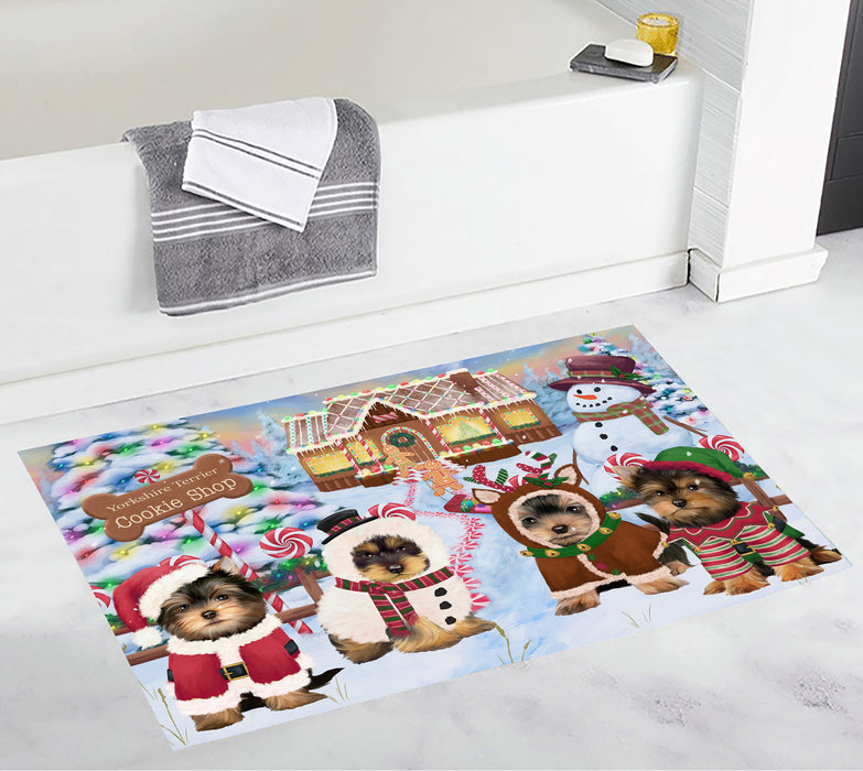 Holiday Gingerbread Cookie Yorkshire Terrier Dogs Bath Mat