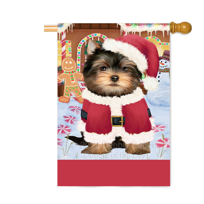 Personalized Gingerbread Candyfest Yorkshire Terrier Dog Custom House Flag FLG64023