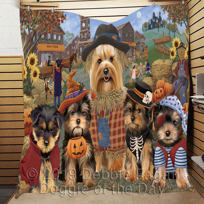Halloween 'Round Town and Fall Pumpkin Scarecrow Both Yorkshire Terrier Dogs Quilt