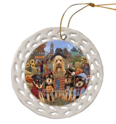 Halloween 'Round Town Yorkshire Terrier Dogs Doily Ornament DPOR58083