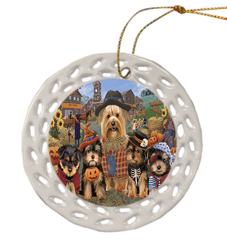 Halloween 'Round Town Yorkshire Terrier Dogs Ceramic Doily Ornament DPOR57719