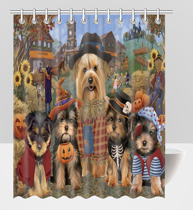 Halloween 'Round Town Yorkshire Terrier Dogs Shower Curtain