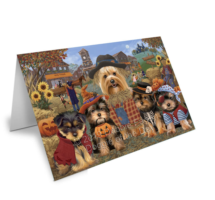 Halloween 'Round Town Yorkshire Terrier Dogs Handmade Artwork Assorted Pets Greeting Cards and Note Cards with Envelopes for All Occasions and Holiday Seasons GCD78503