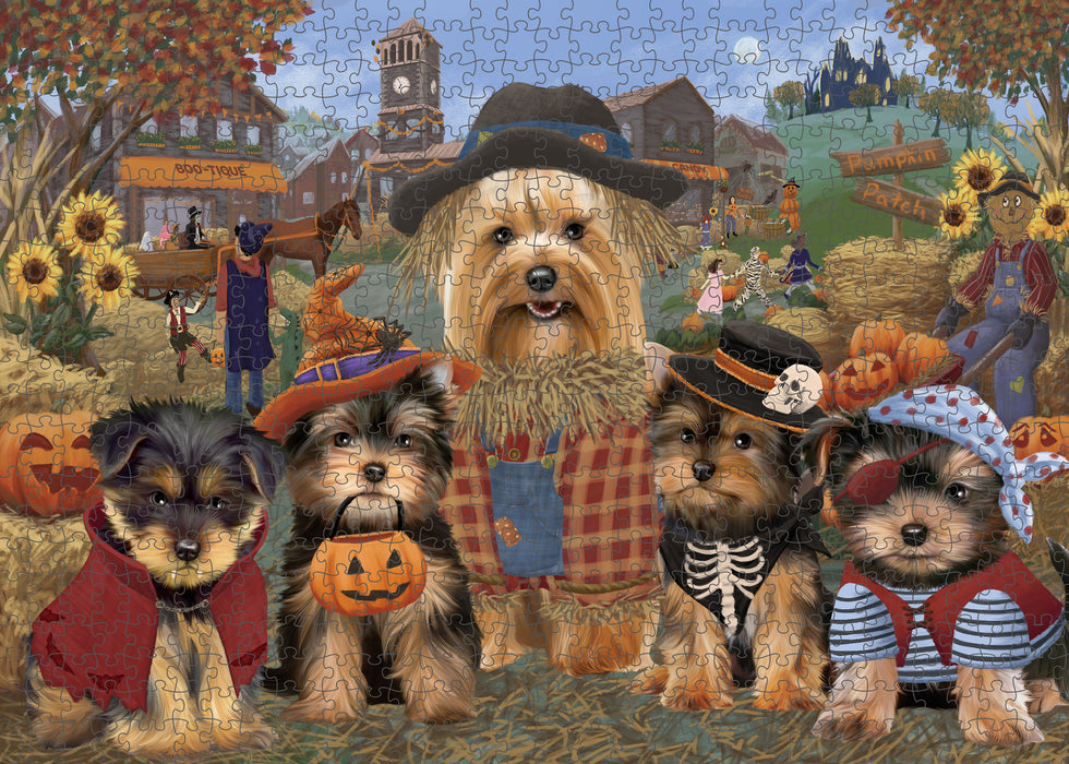 Halloween 'Round Town Yorkshire Terrier Dogs Puzzle with Photo Tin PUZL98844