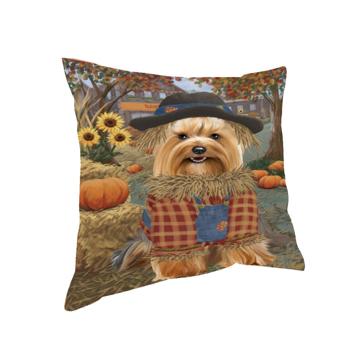 Fall Pumpkin Scarecrow Yorkipoo Dogs Pillow PIL85468 (18x18)